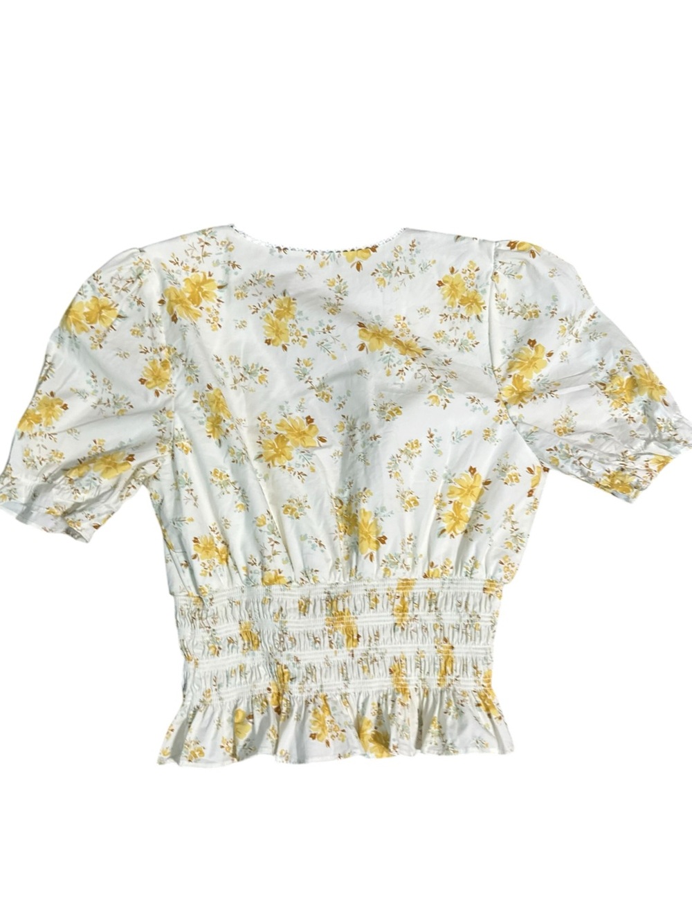 Wayf Smocked Crop Blouse Floral Print Size Medium - Picture 4 of 6